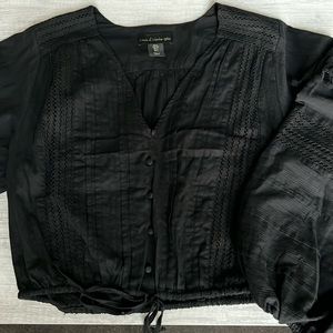 NWOT House of Harlow 1960 Black Balloon Sleeve Cropped Blouse